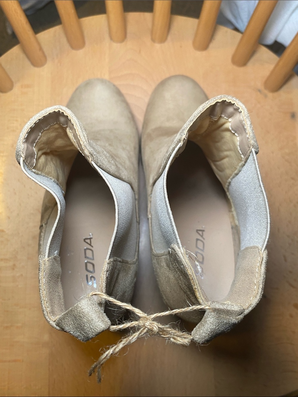 Soda Taupe Suede Ankle Booties with Elastic Side Panels